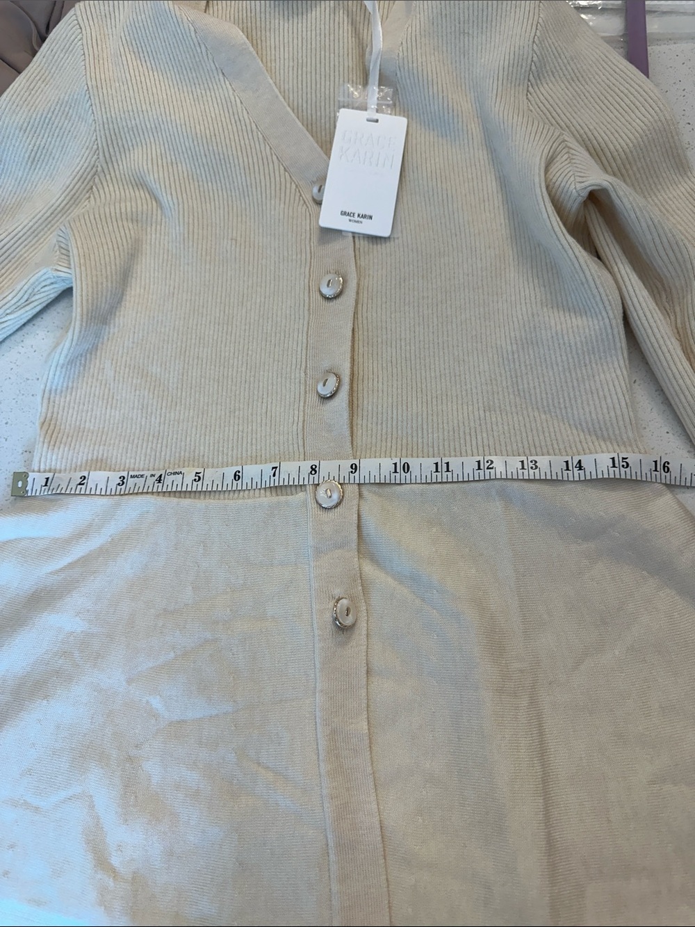 Cream Ribbed V-Neck Button Front Peplum Cardigan - Picture 4 of 6